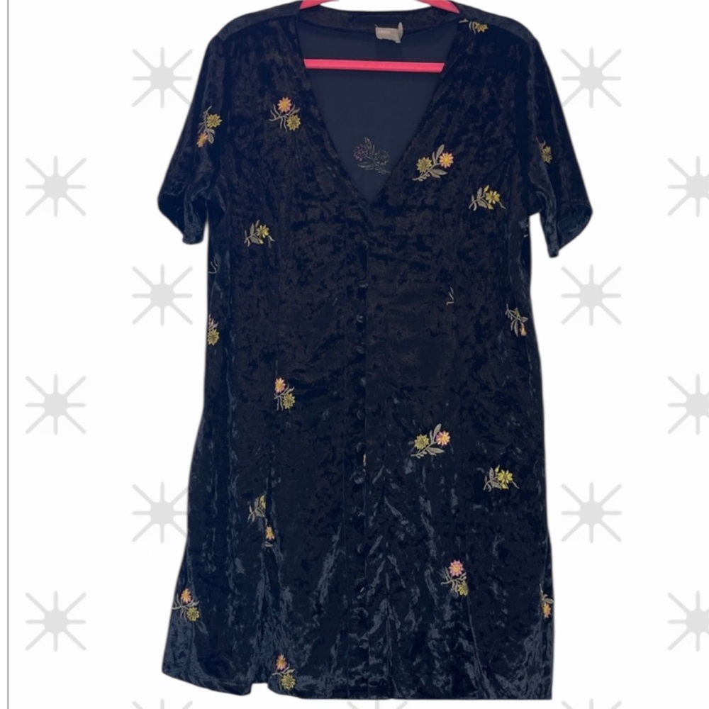 ASOS Black Velvet Mini Dress with Floral Embroidery